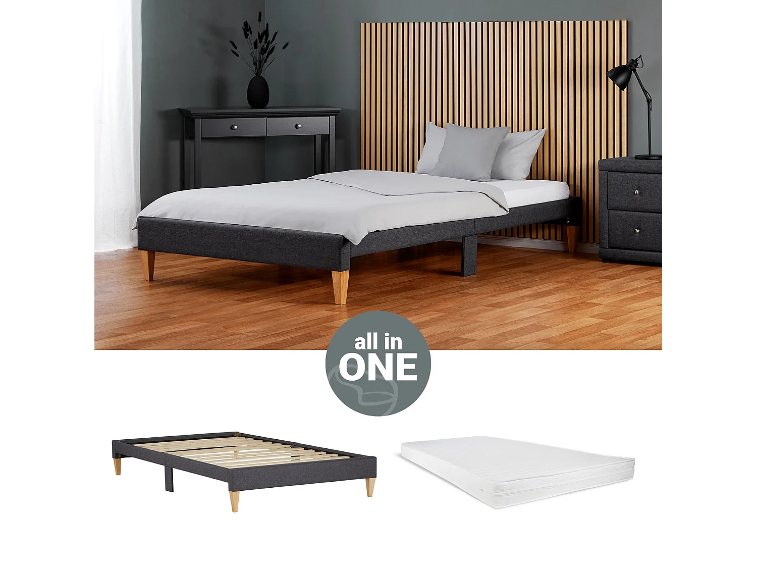 Cama tapizada 90x200 cm gris Slatts