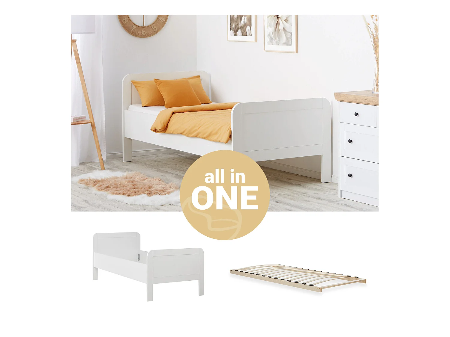 Bett 98,5x206x87 cm weiß Komfort