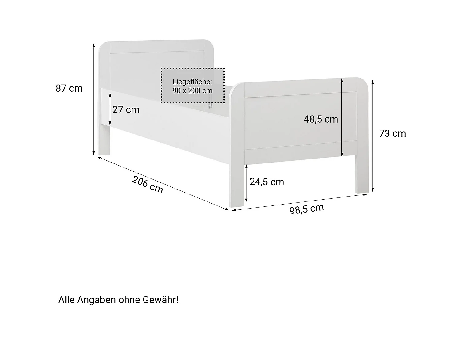 Bett 98,5x206x87 cm weiß Komfort