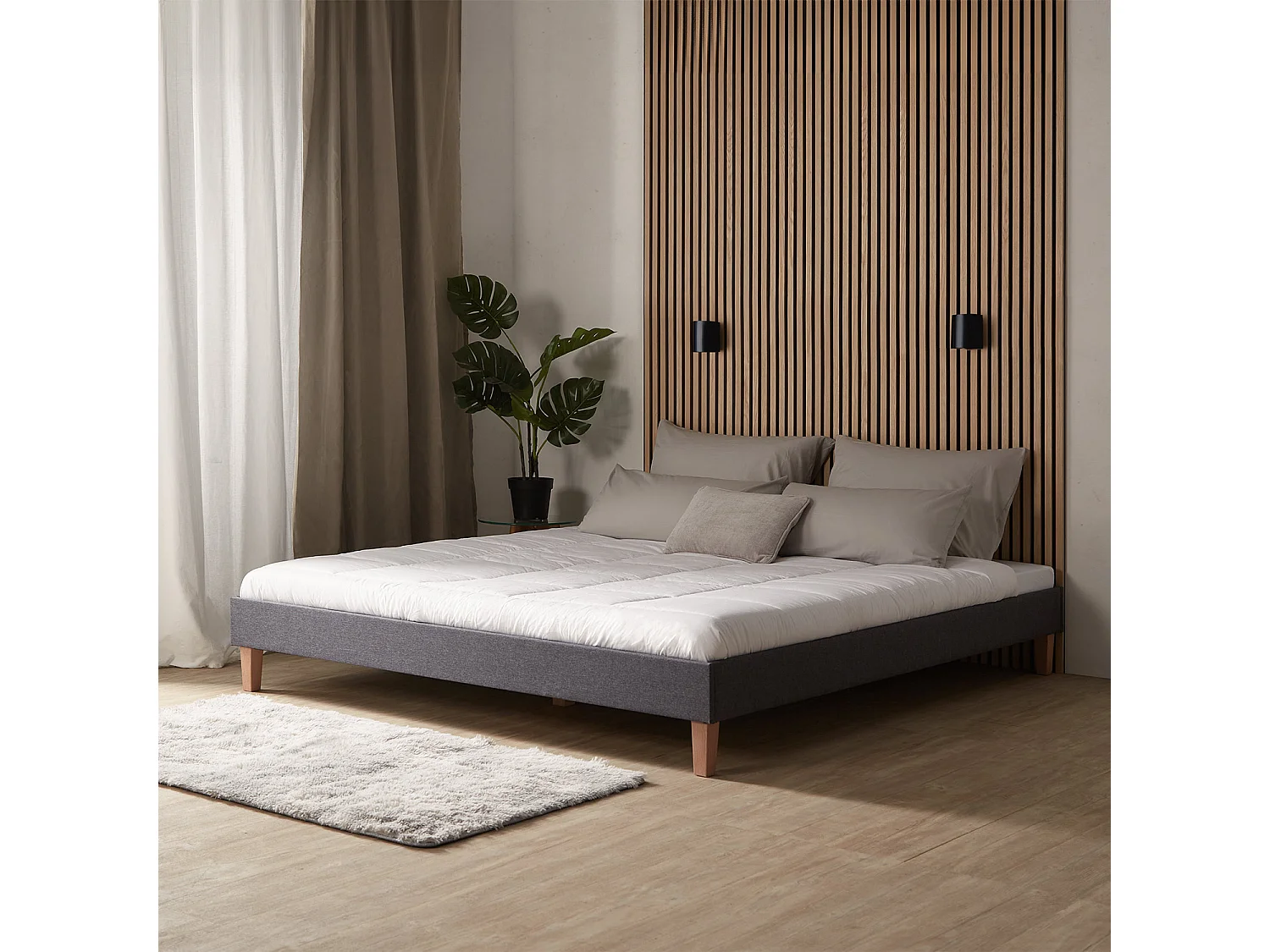 Bettgestell 180x200 cm grau gepolstert