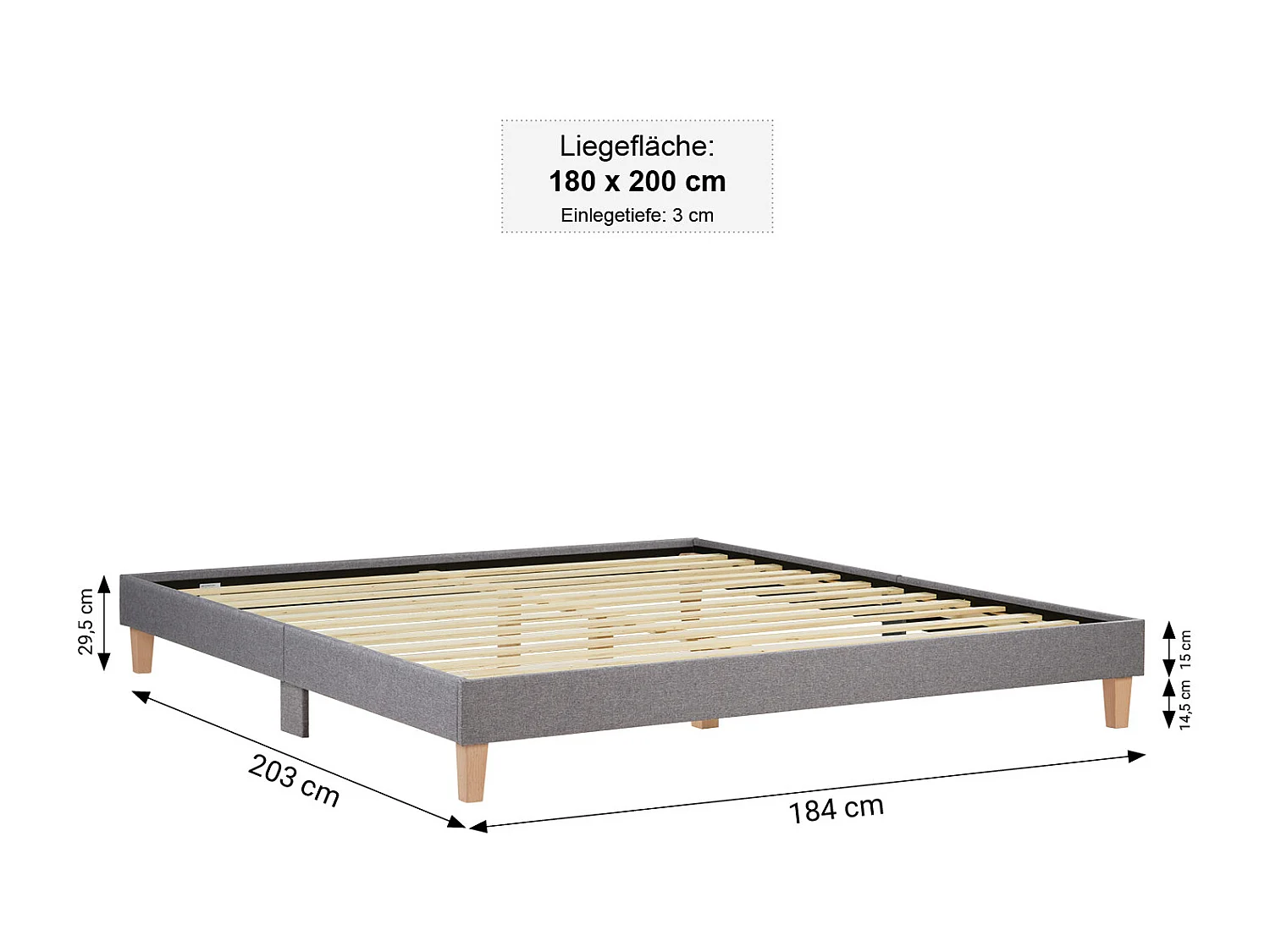 Bedframe 180x200 cm grijs gestoffeerd