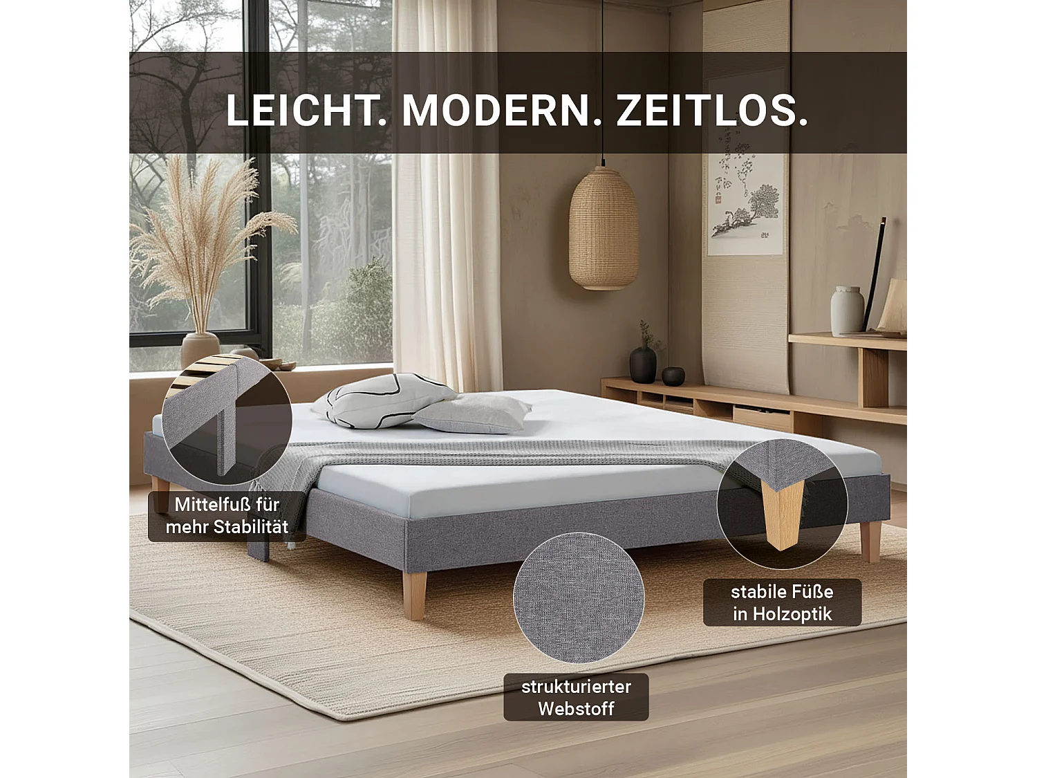 Bedframe 180x200 cm grijs gestoffeerd