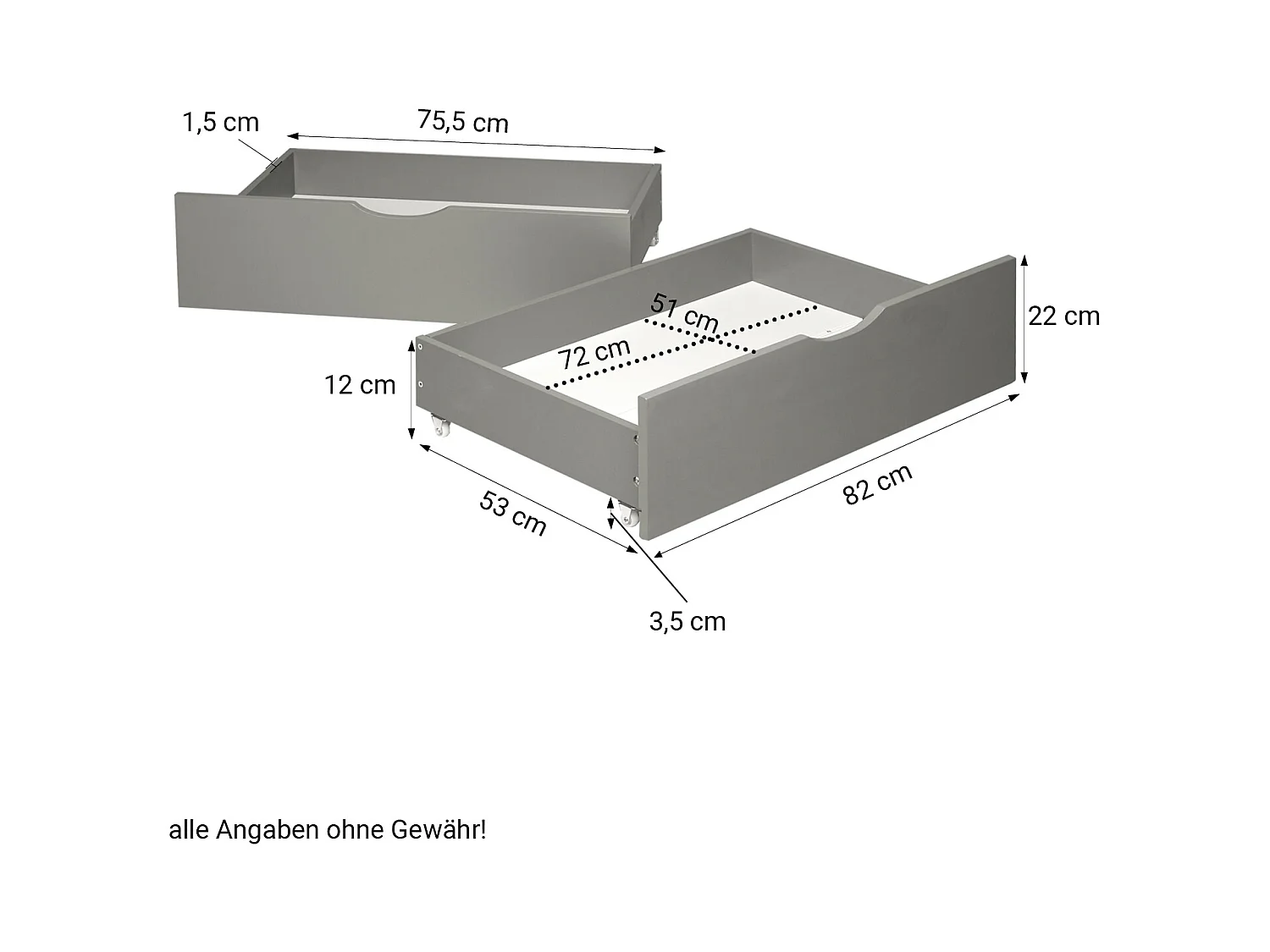 Lit double avec tiroirs, 140x200 cm, Gris