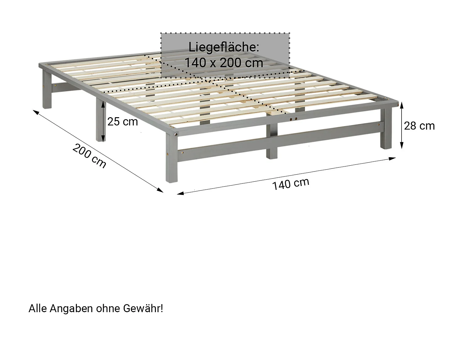Cama 140x200 cm Gris