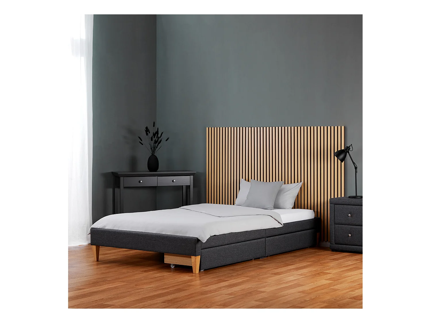 Cama estofada 145x32x210 cm cinza