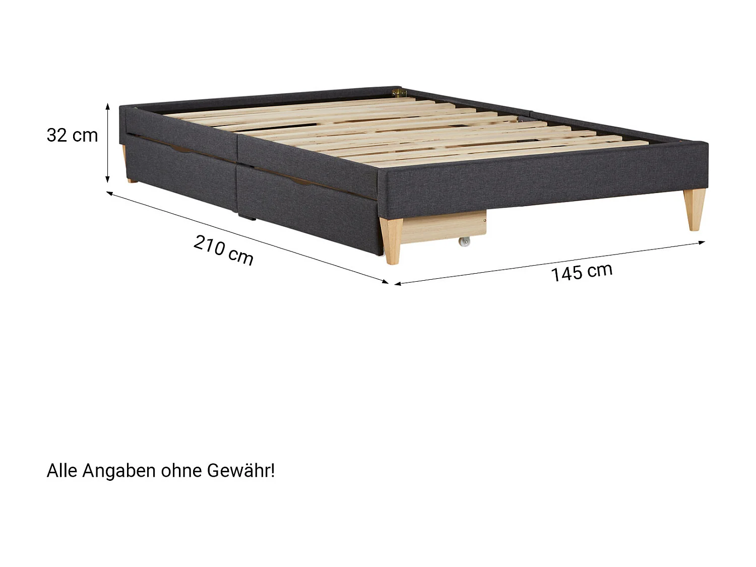 Polsterbett 145x32x210 cm grau