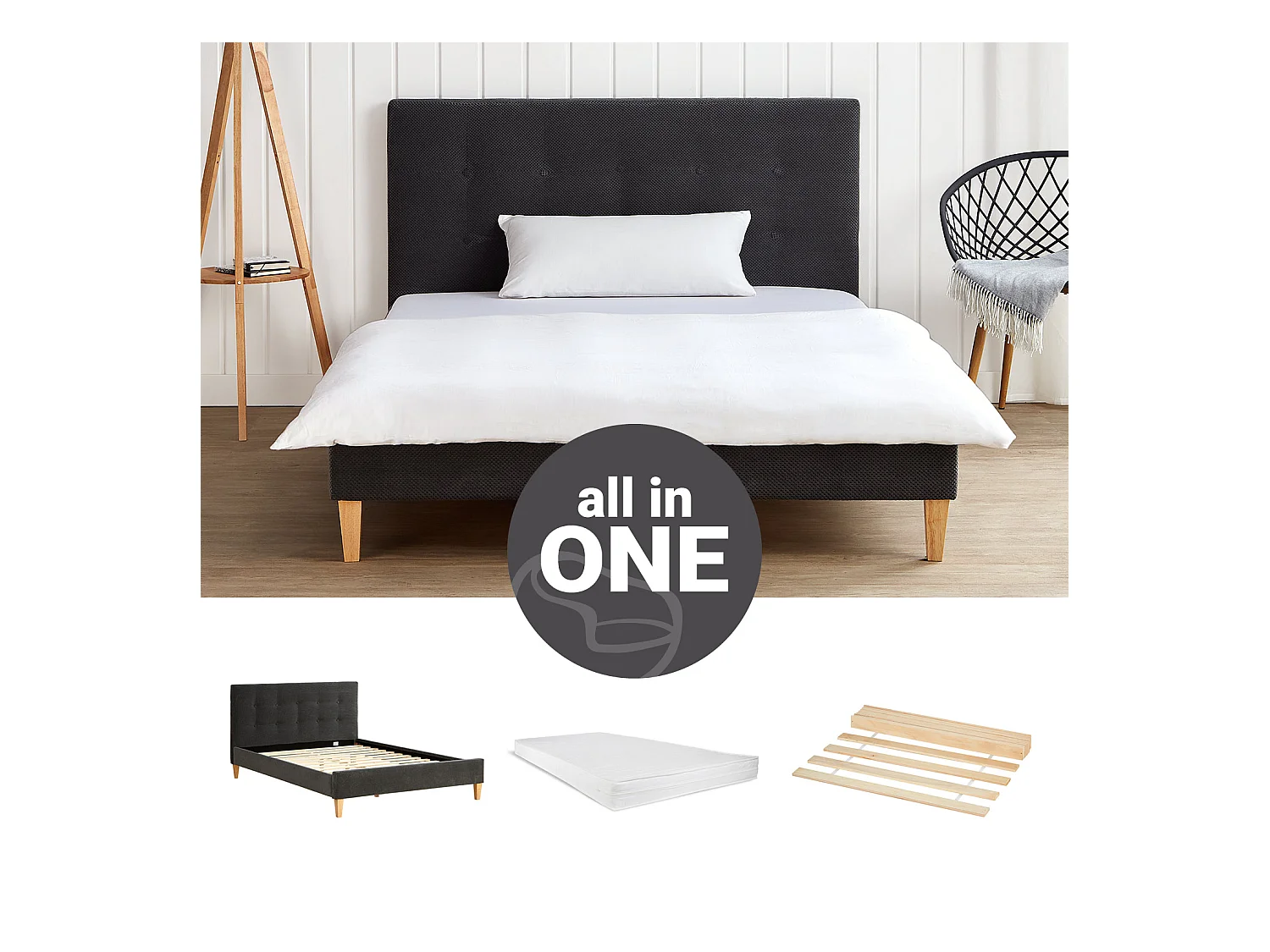 Doppelbett 140x200 cm Grau