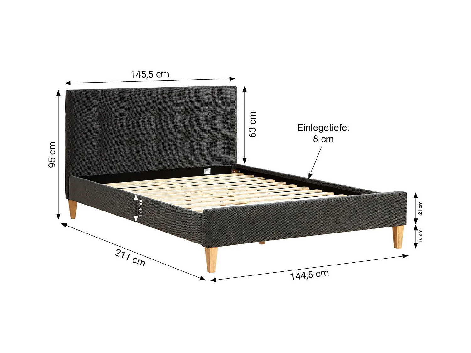 Doppelbett 140x200 cm Grau