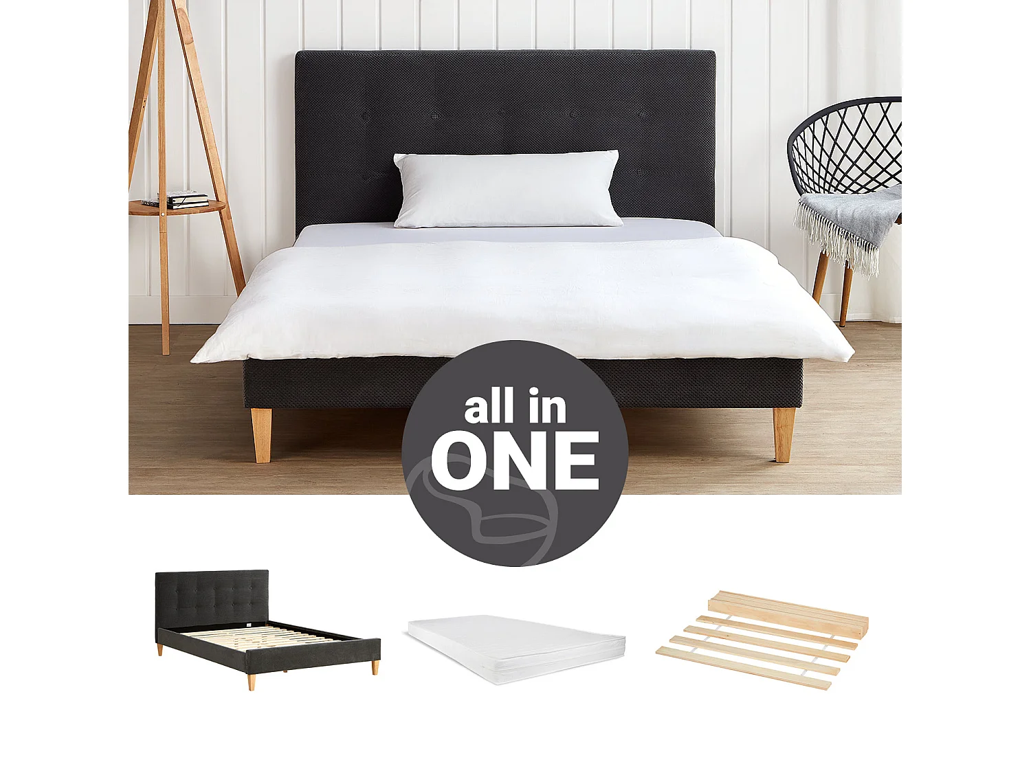 Tweepersoonsbed 140x200 cm Grijs