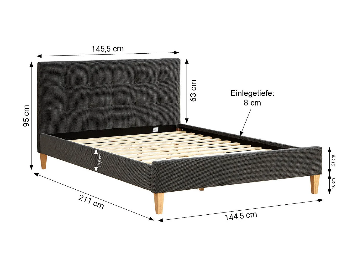 Tweepersoonsbed 140x200 cm Grijs