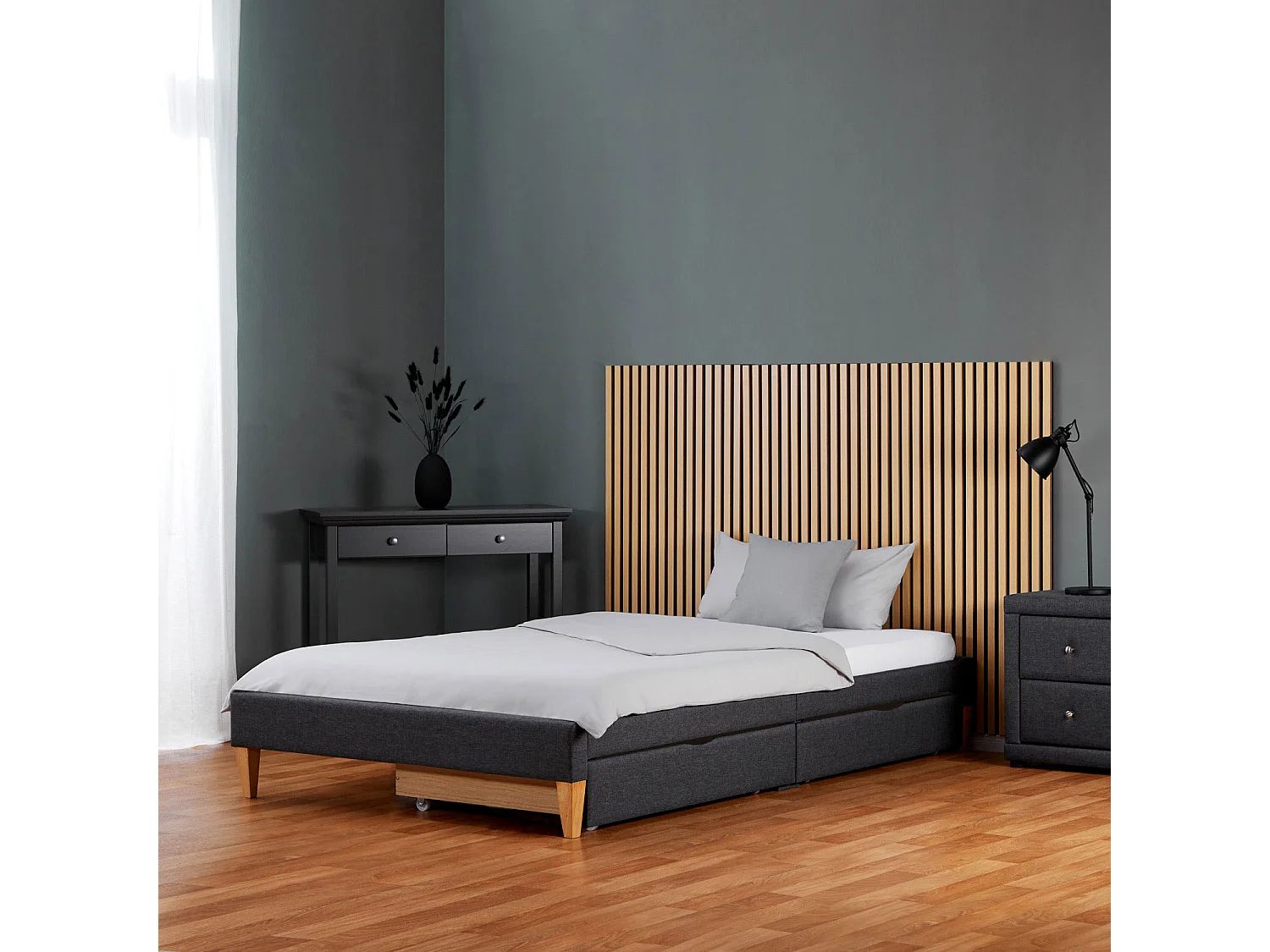 Gestoffeerd bed 95x32x210 cm grijs Slatts