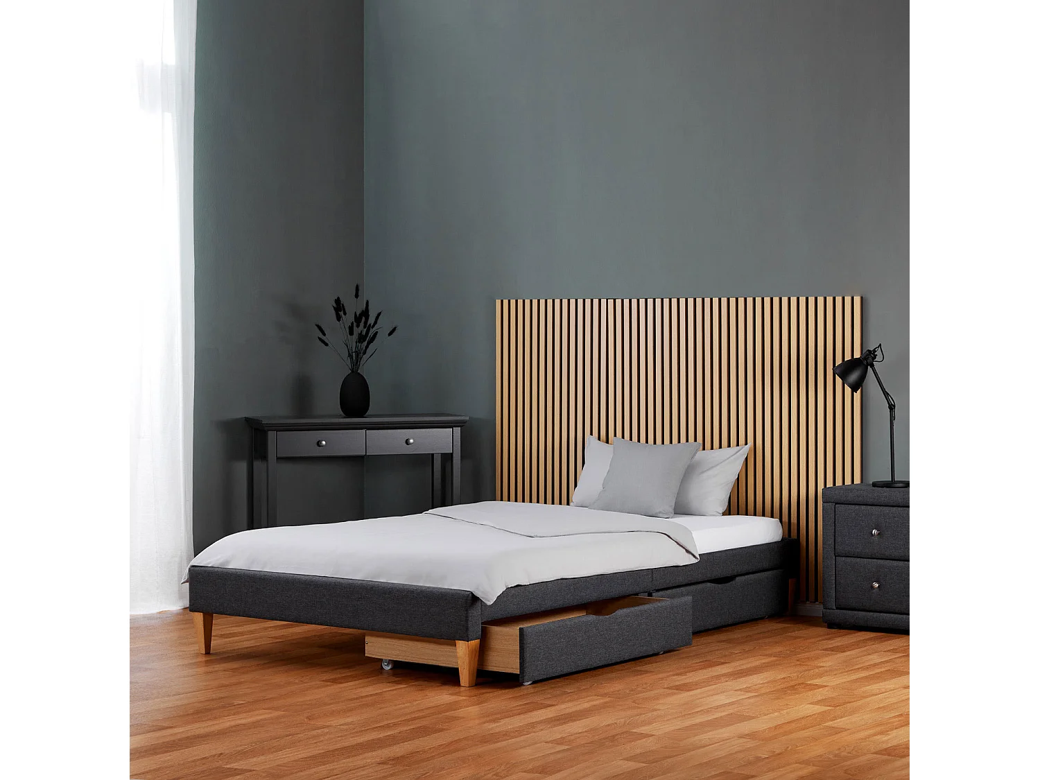 Gestoffeerd bed 95x32x210 cm grijs Slatts