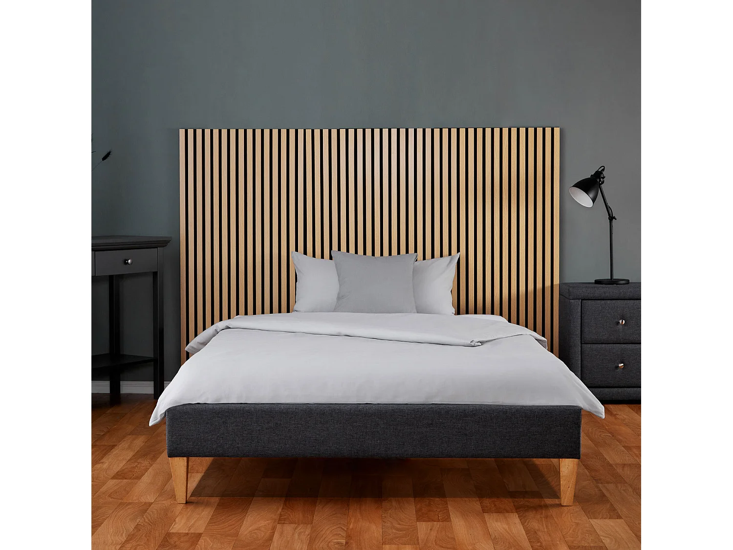 Gestoffeerd bed 95x32x210 cm grijs Slatts