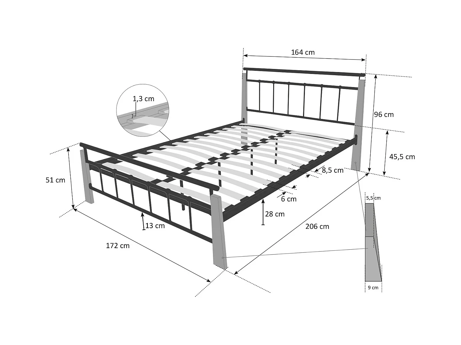 Metallbett 160x200 cm Schwarz 5072