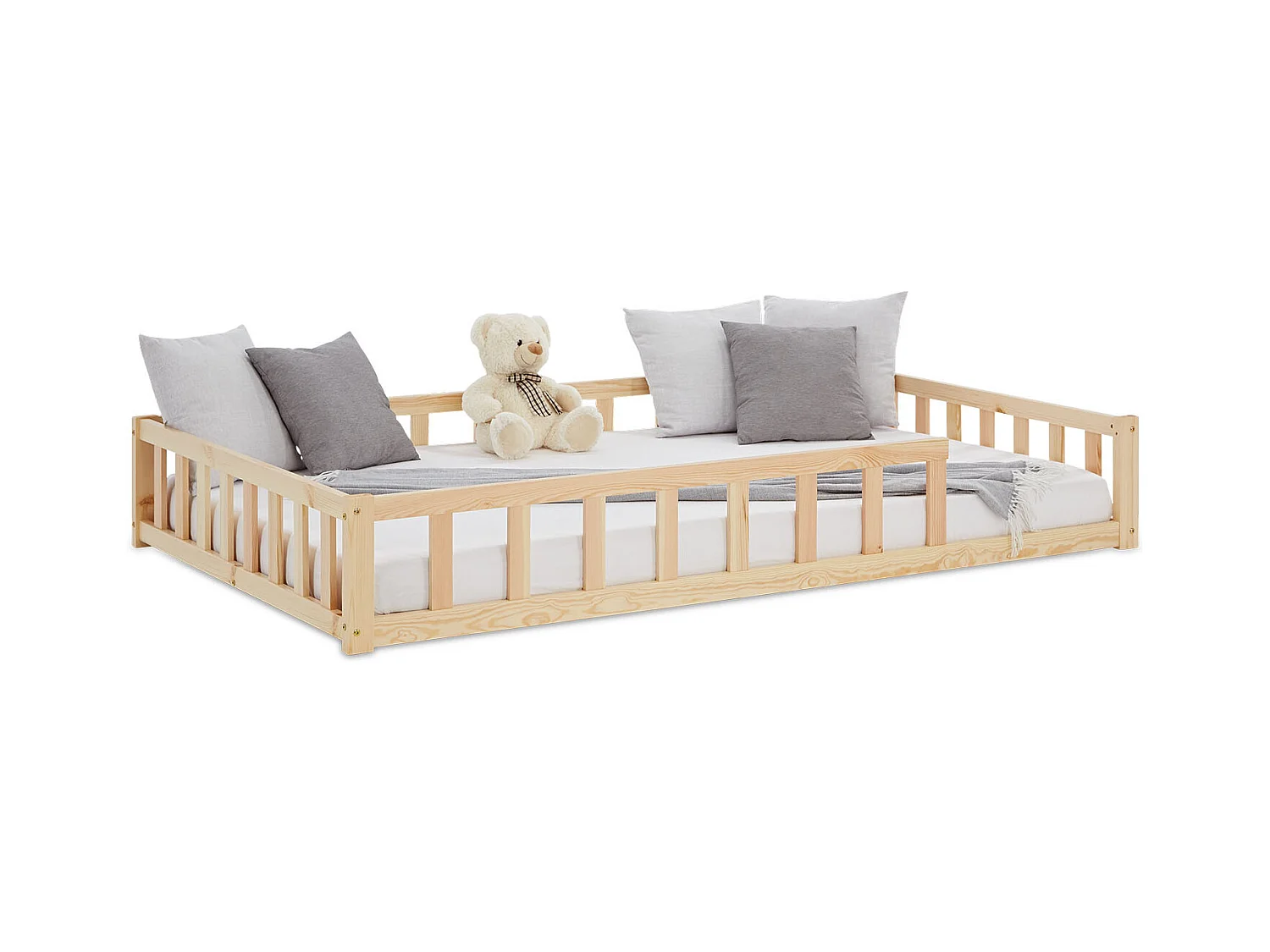 Kinderbett 120x200 cm Natur Montessori Bett mit Schutzgittern