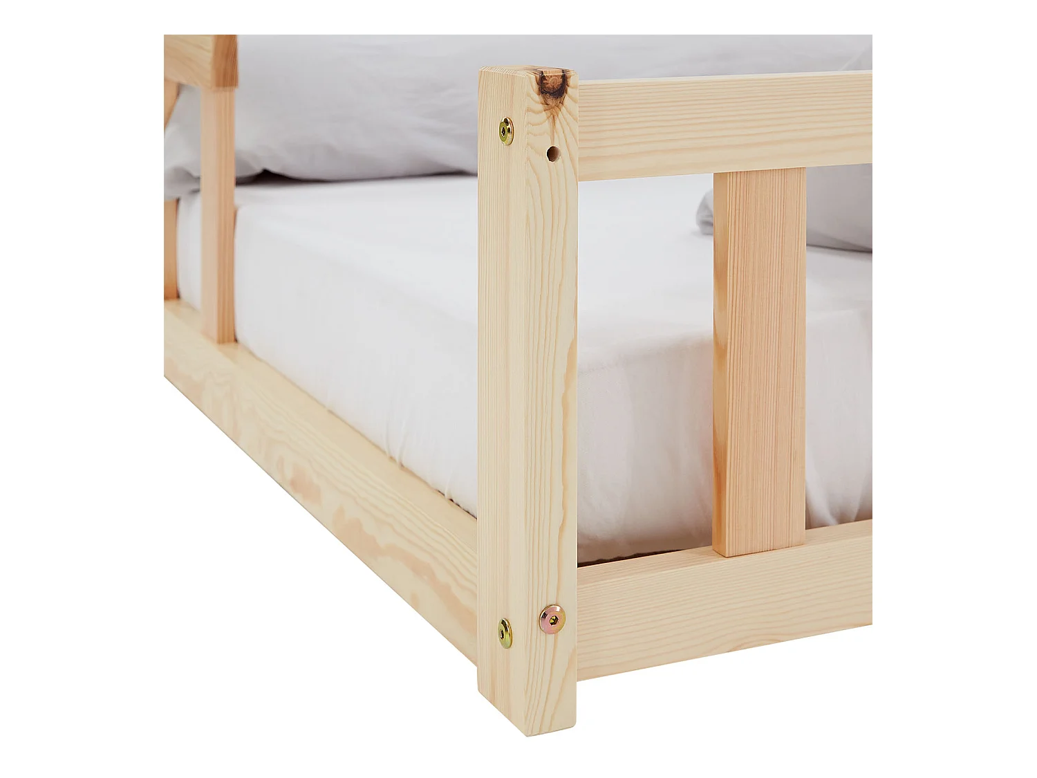 Kinderbett 120x200 cm Natur Montessori Bett mit Schutzgittern