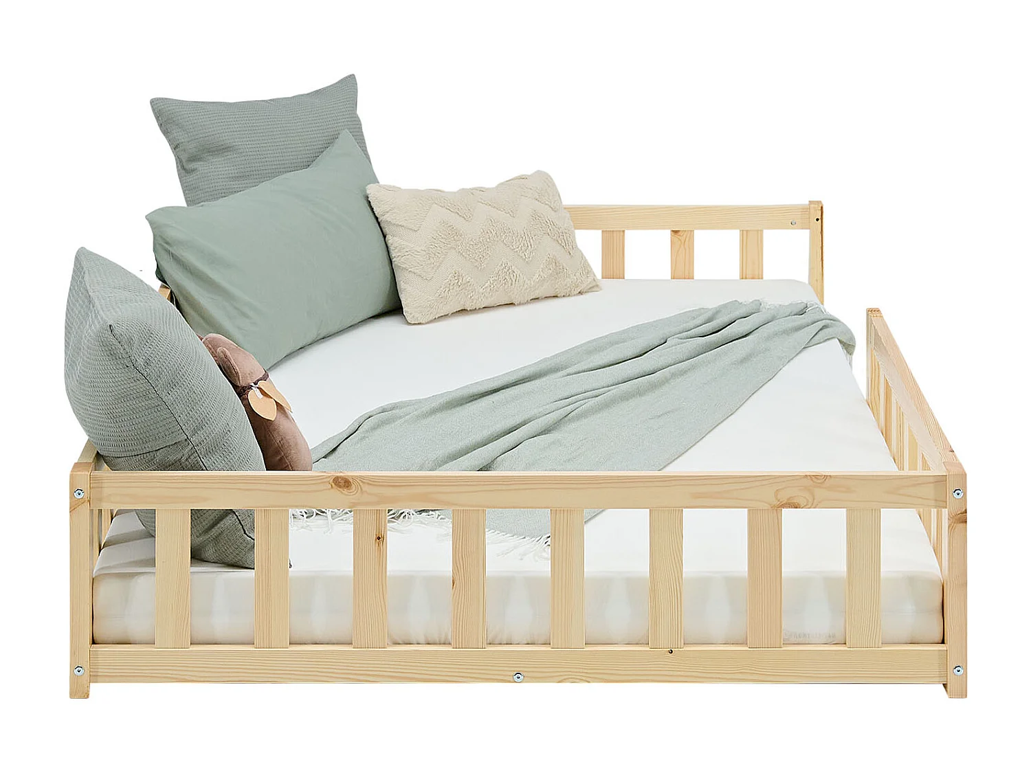 Cama Infantil 120x200 cm Cama Montessori Natural com Barreiras