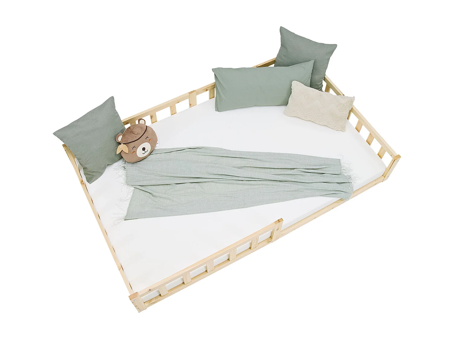 Cama Infantil 120x200 cm Cama Montessori Natural com Barreiras