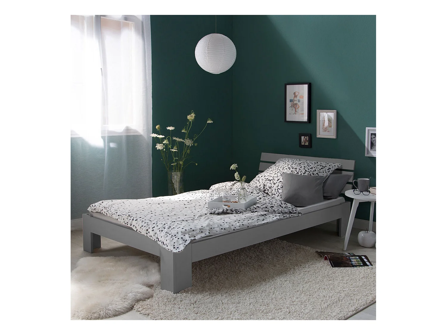 Einzelbett 90x200 cm Grau