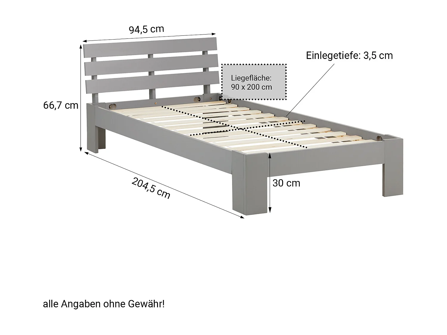 Cama individual 90x200 cm Gris