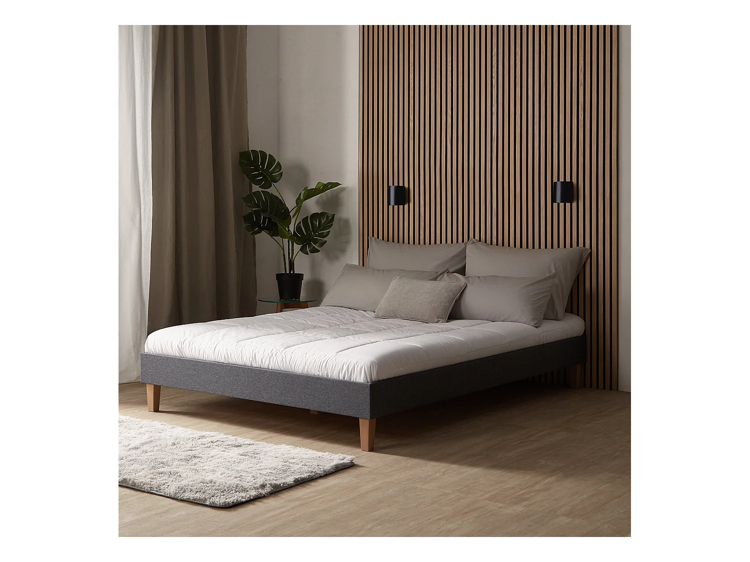Cama tapizada 140x200 cm gris
