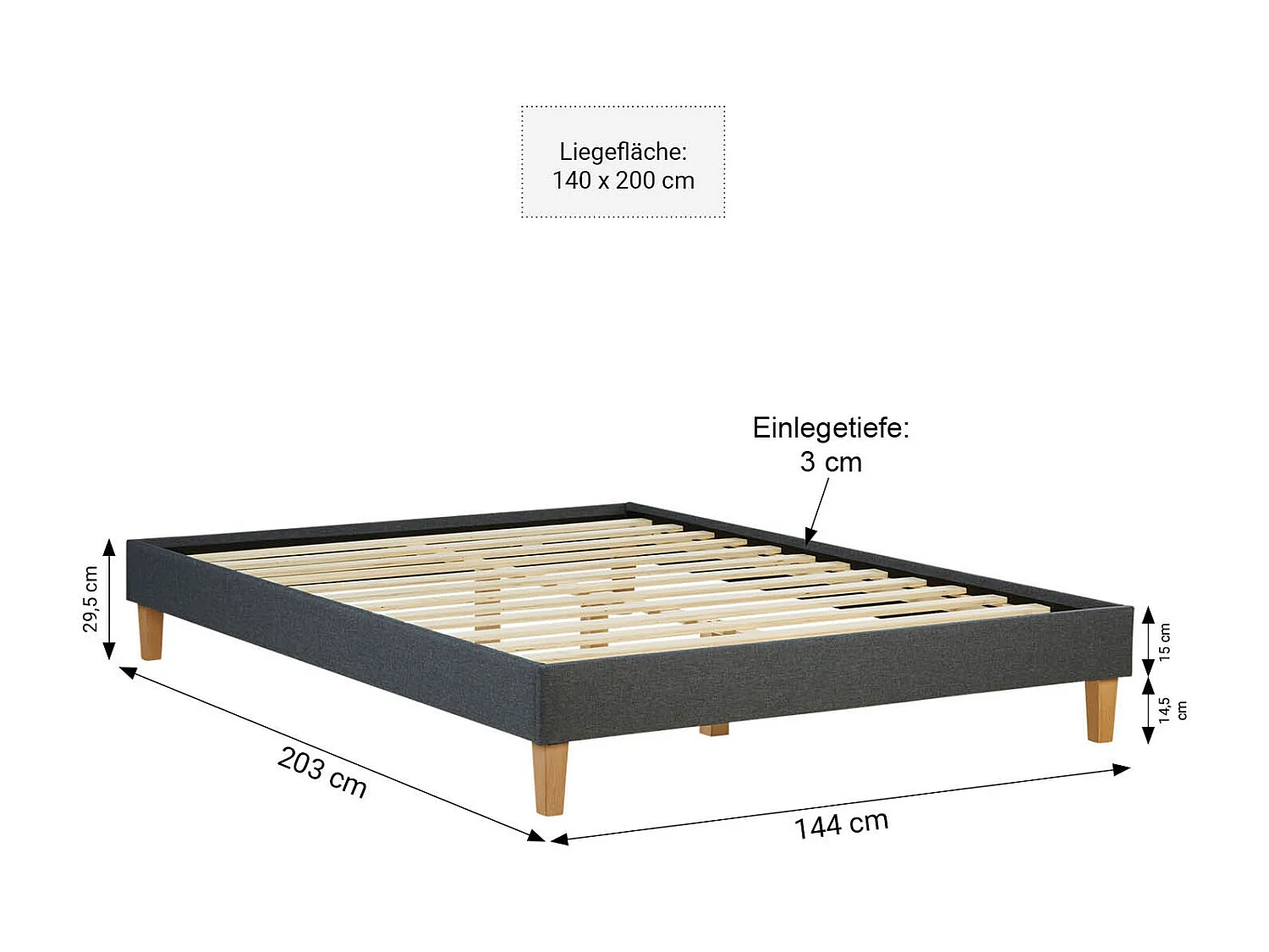 Gestoffeerd bed 140x200 cm grijs