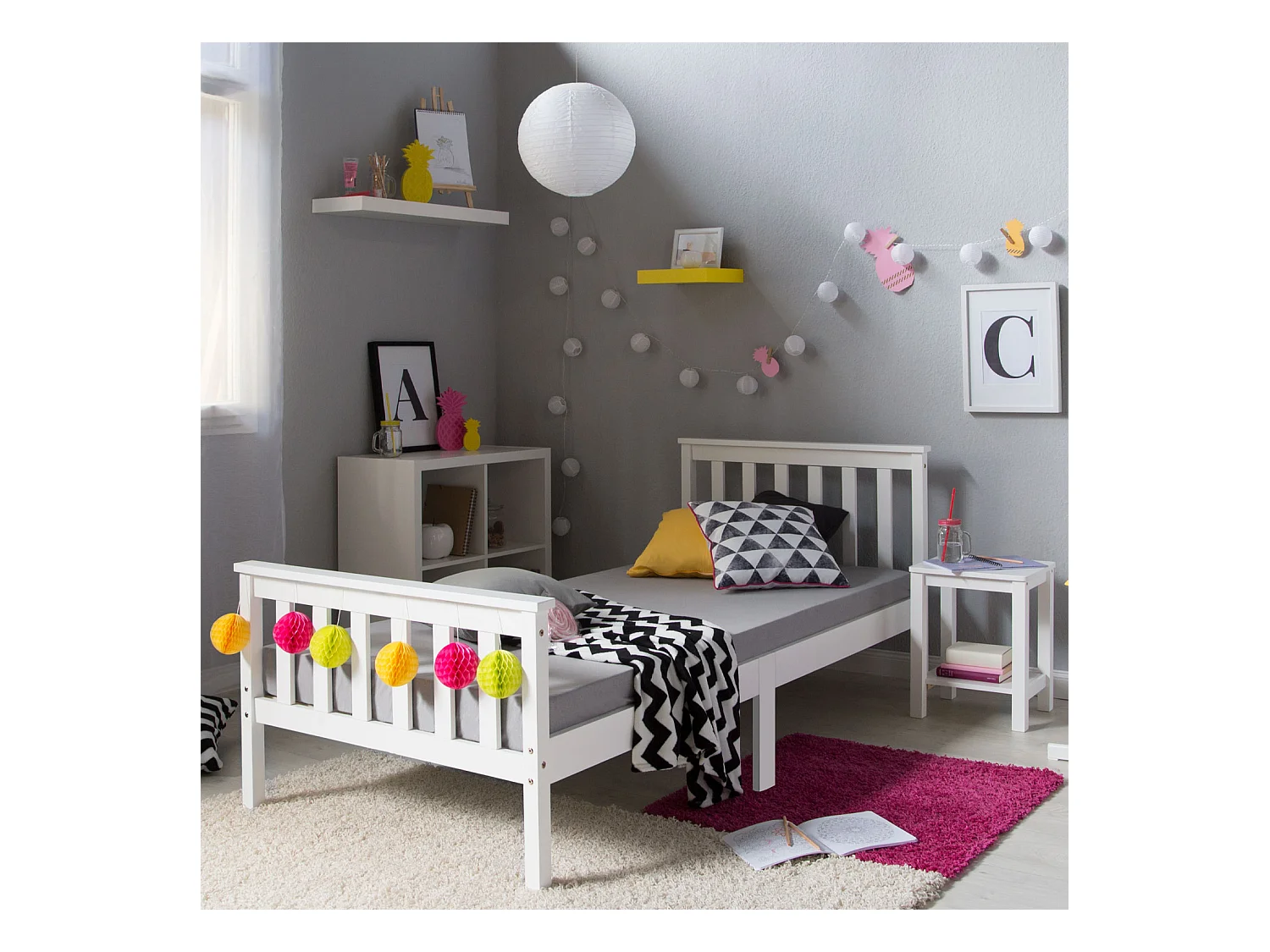 Einzelbett 98x206x82 cm weiß, Massivholz Kiefer Rahmen, Shaker-Stil Tagesbett