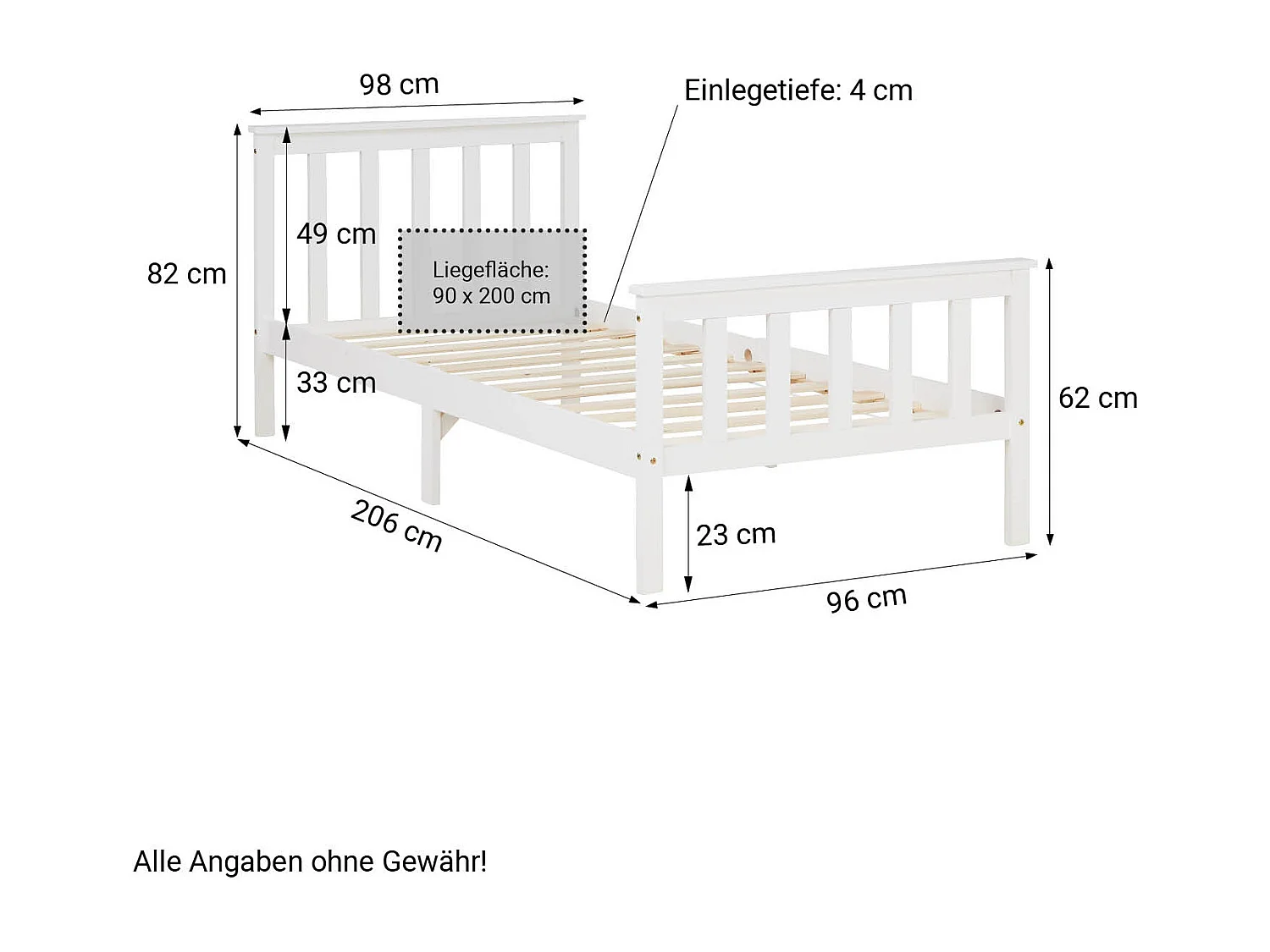 Łóżko pojedyncze 98x206x82 cm, biały, sosnowa rama drewniana, styl shaker, łóżko dzienne