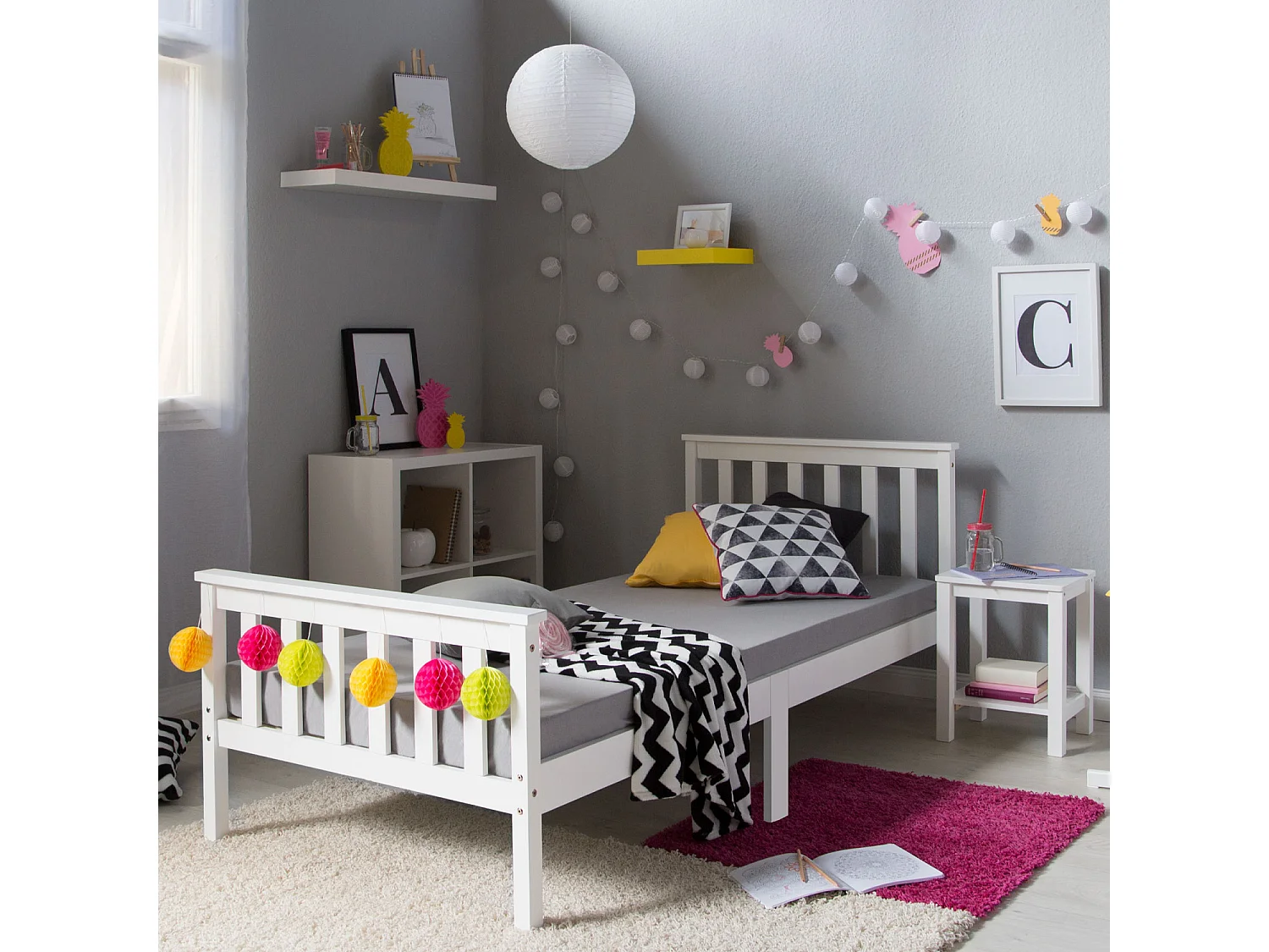 Eenpersoonsbed 98x206x82 cm wit massief dennenhout frame shaker stijl dagbed