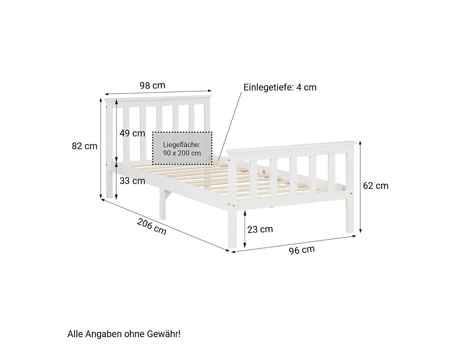 Eenpersoonsbed 98x206x82 cm wit massief dennenhout frame shaker stijl dagbed