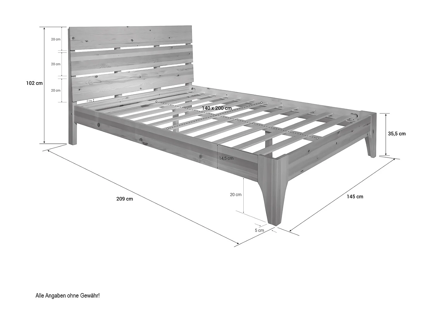 Doppelbett 140x200 cm Kiefer