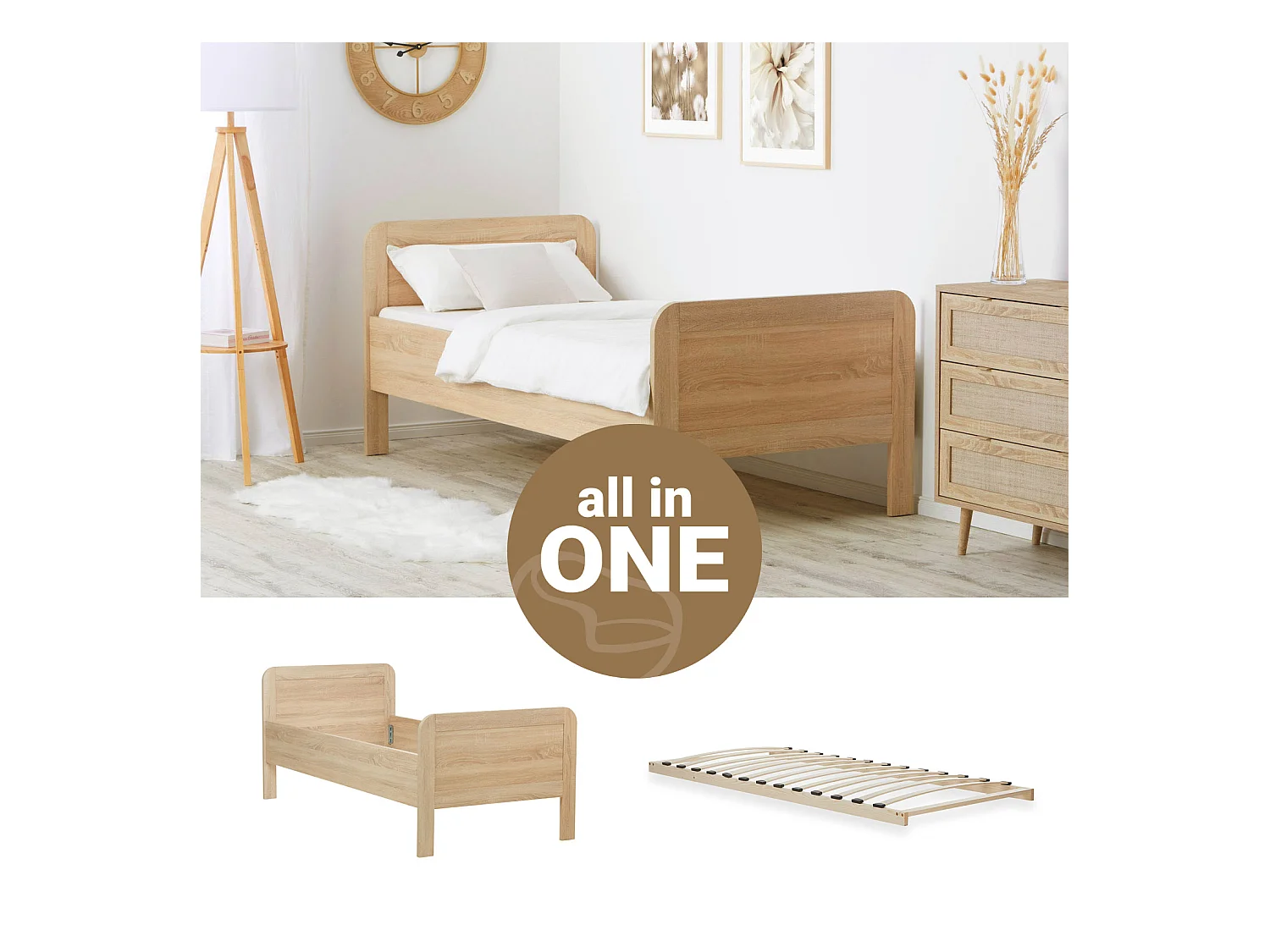 Łóżko 90x200 cm, dębowe, łóżko Comfort