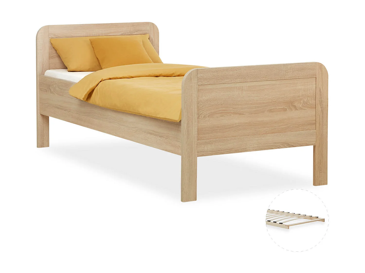 Letto 90x200 cm, Letto Comfort in Rovere