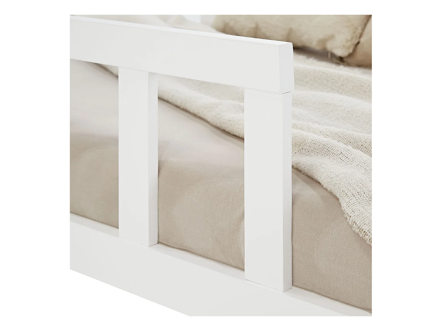 Kinderbodenbett 90x200 cm weiß Montessori-Bett mit Schutzgittern