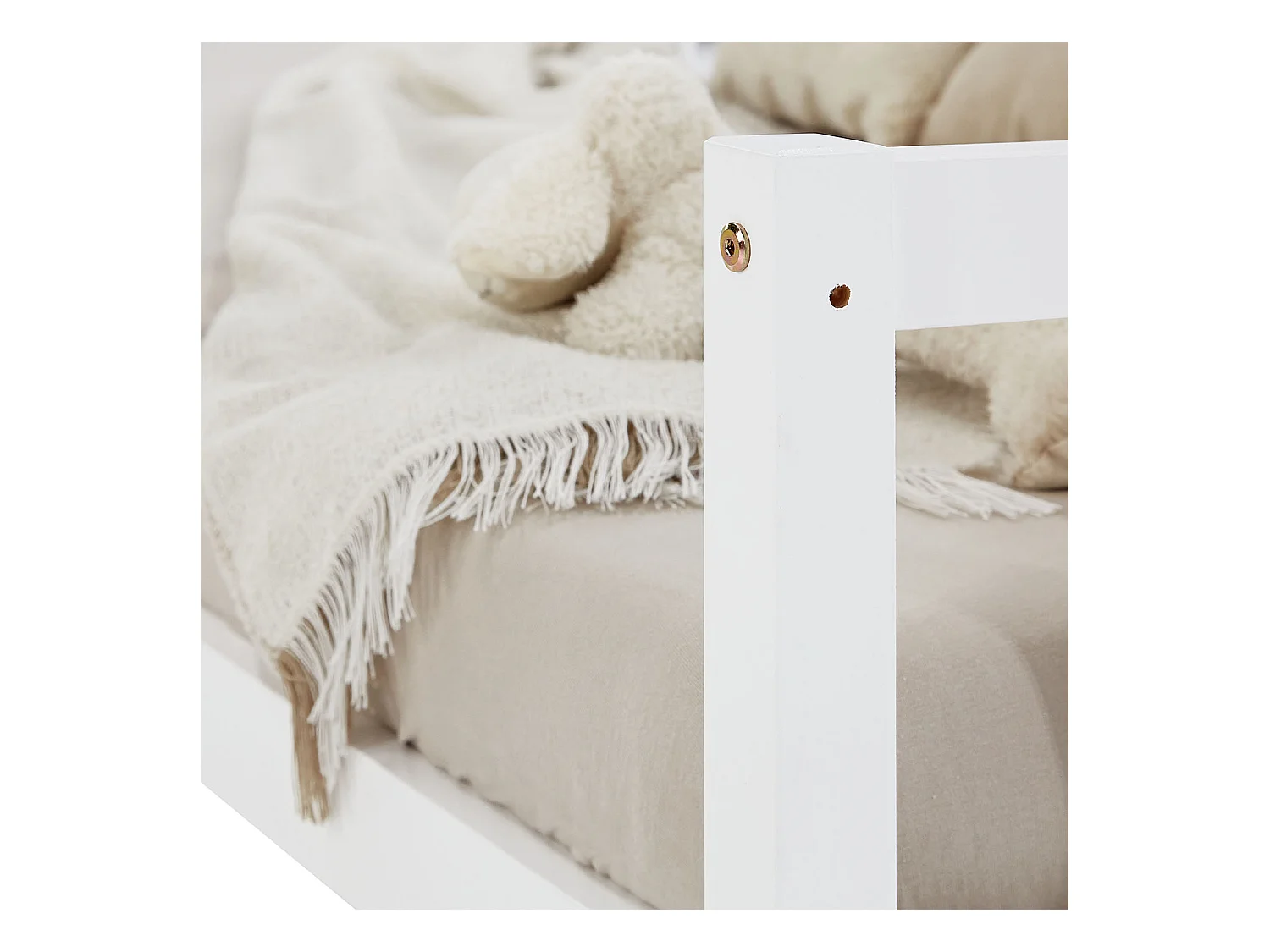 Kinderbodenbett 90x200 cm weiß Montessori-Bett mit Schutzgittern