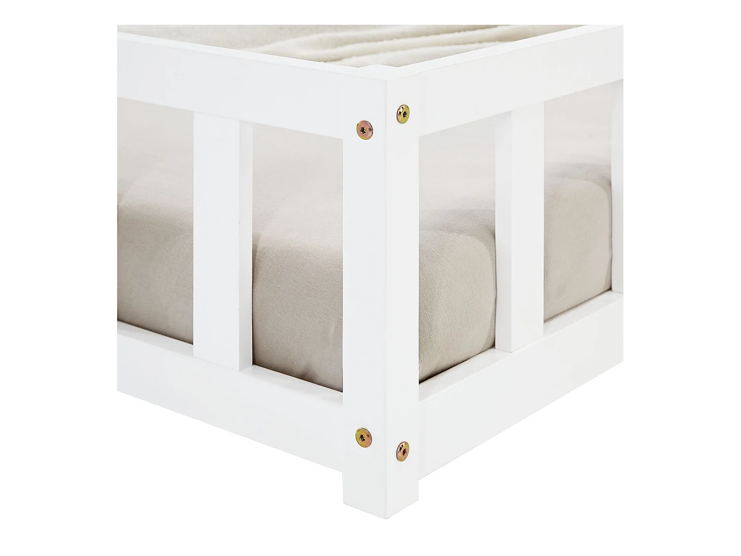 Kinderbodenbett 90x200 cm weiß Montessori-Bett mit Schutzgittern