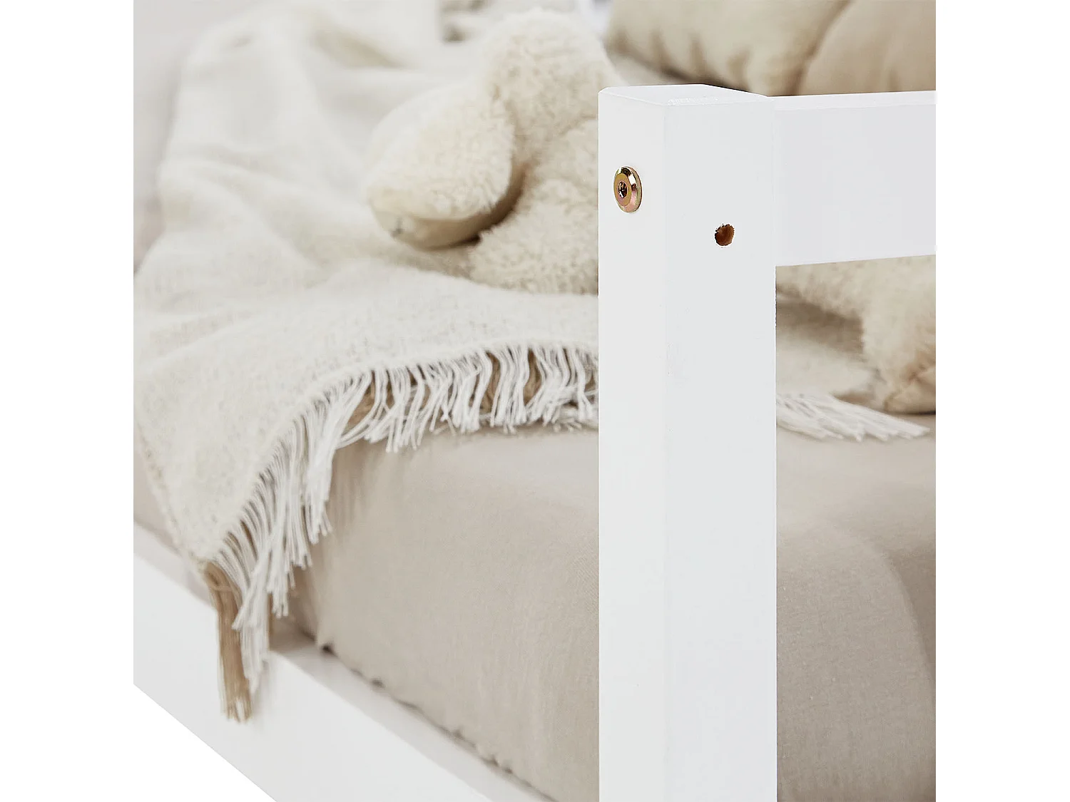 Kinderbodenbett 90x200 cm weiß Montessori-Bett mit Schutzgittern