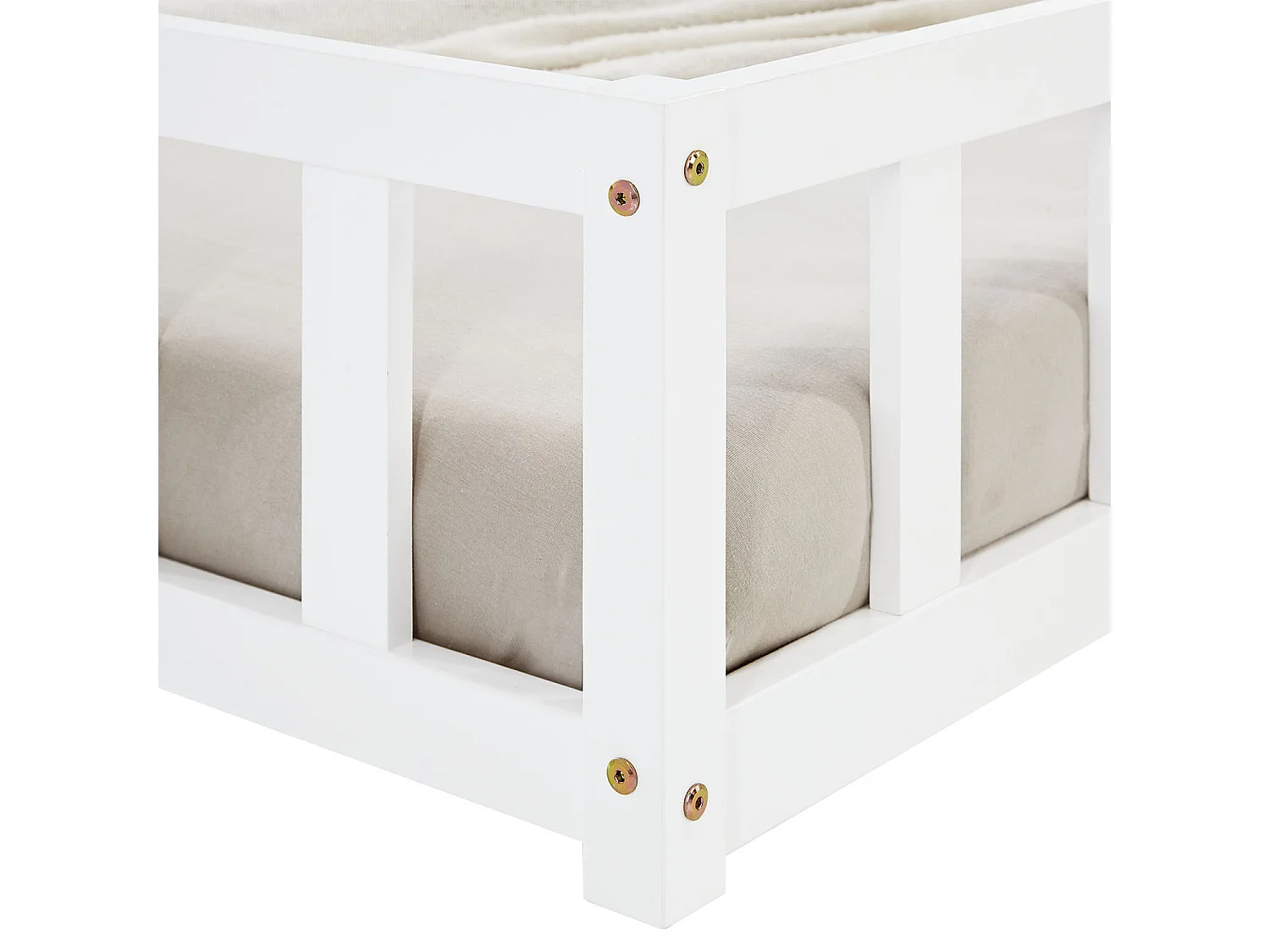 Kinderbodenbett 90x200 cm weiß Montessori-Bett mit Schutzgittern