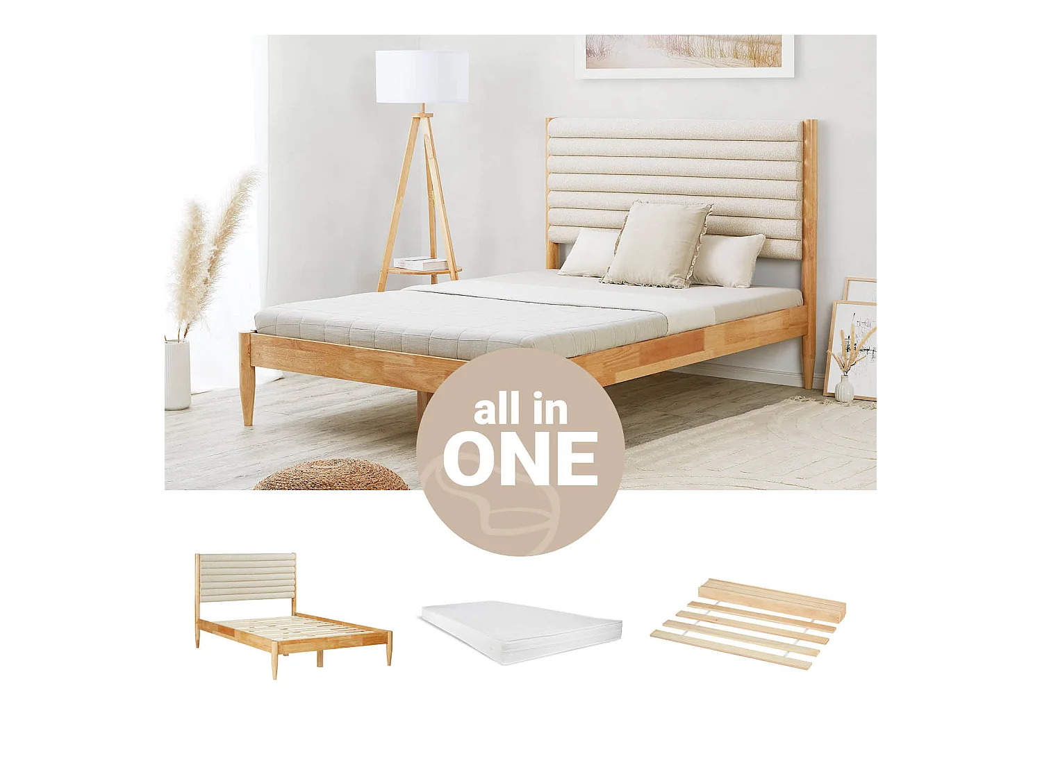 Petit lit double 140x200 cm beige