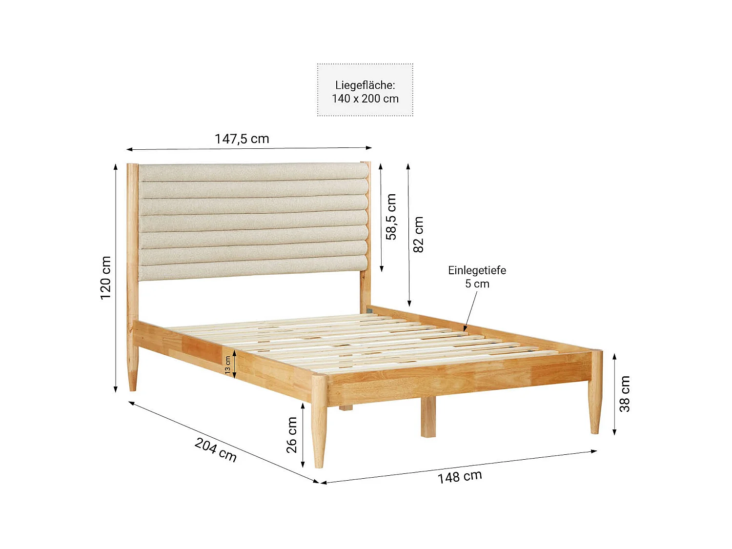 Petit lit double 140x200 cm beige