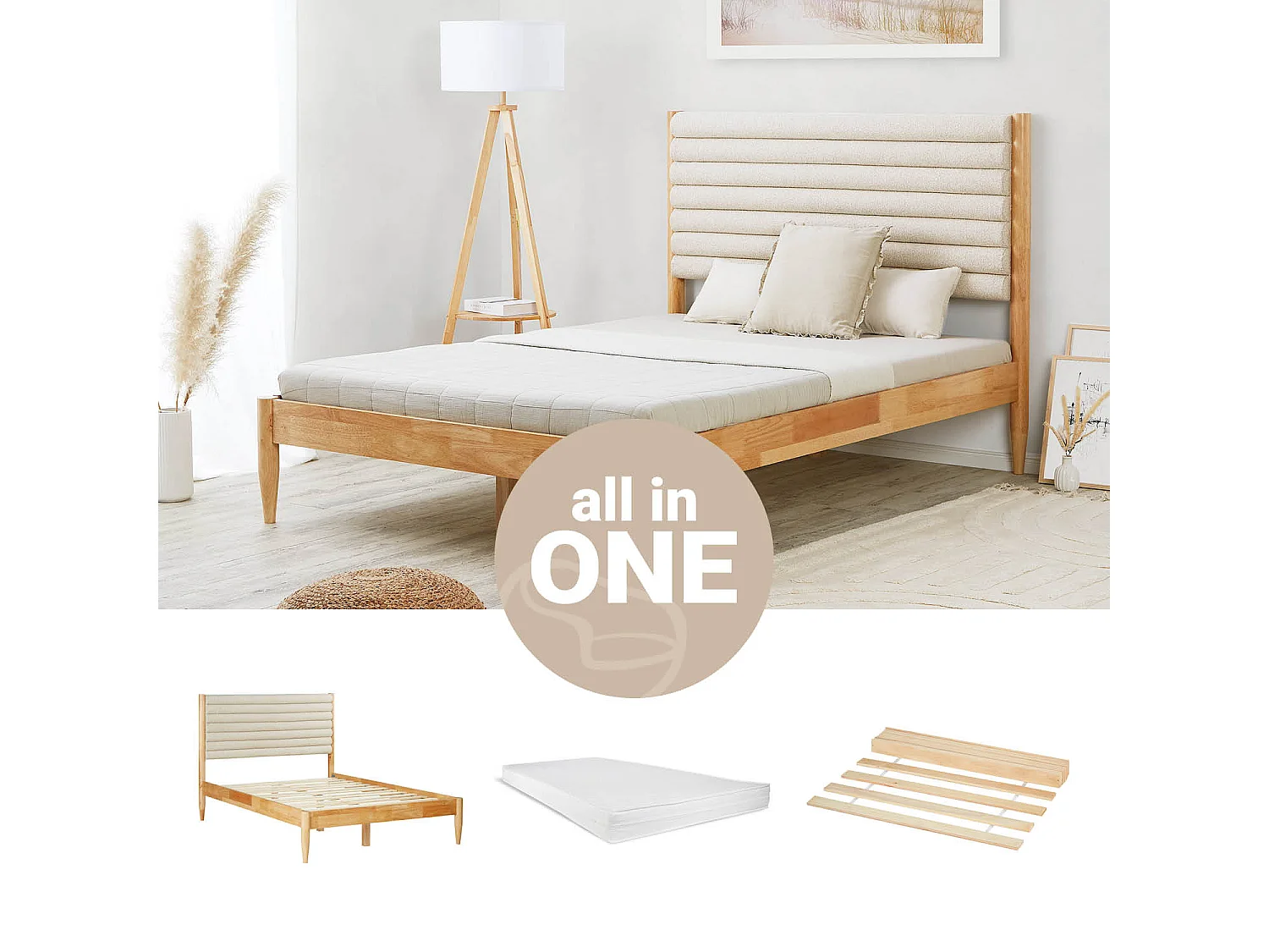 Kleine tweepersoonsbed 140x200 cm beige