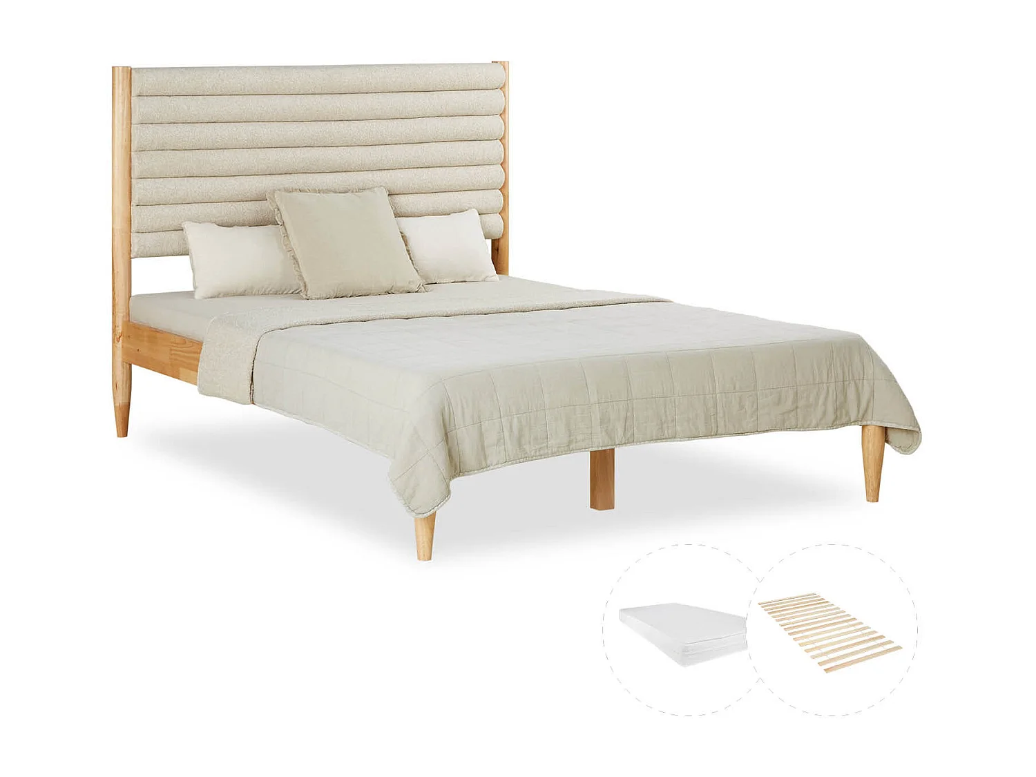 Kleine tweepersoonsbed 140x200 cm beige