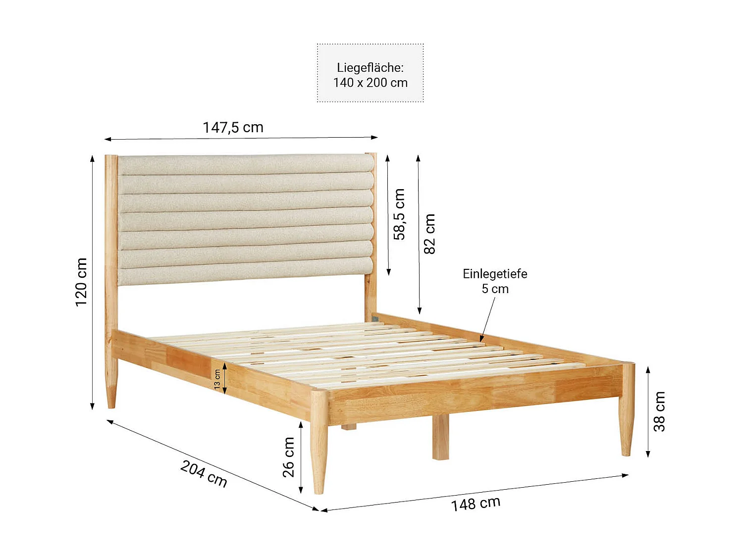 Kleine tweepersoonsbed 140x200 cm beige