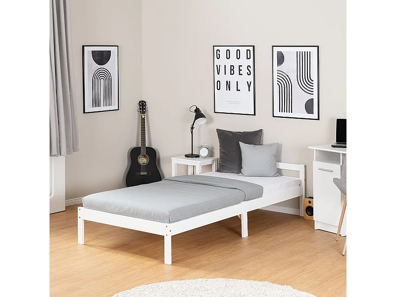 Letto singolo 90x200 cm, struttura in legno massello di pino bianco