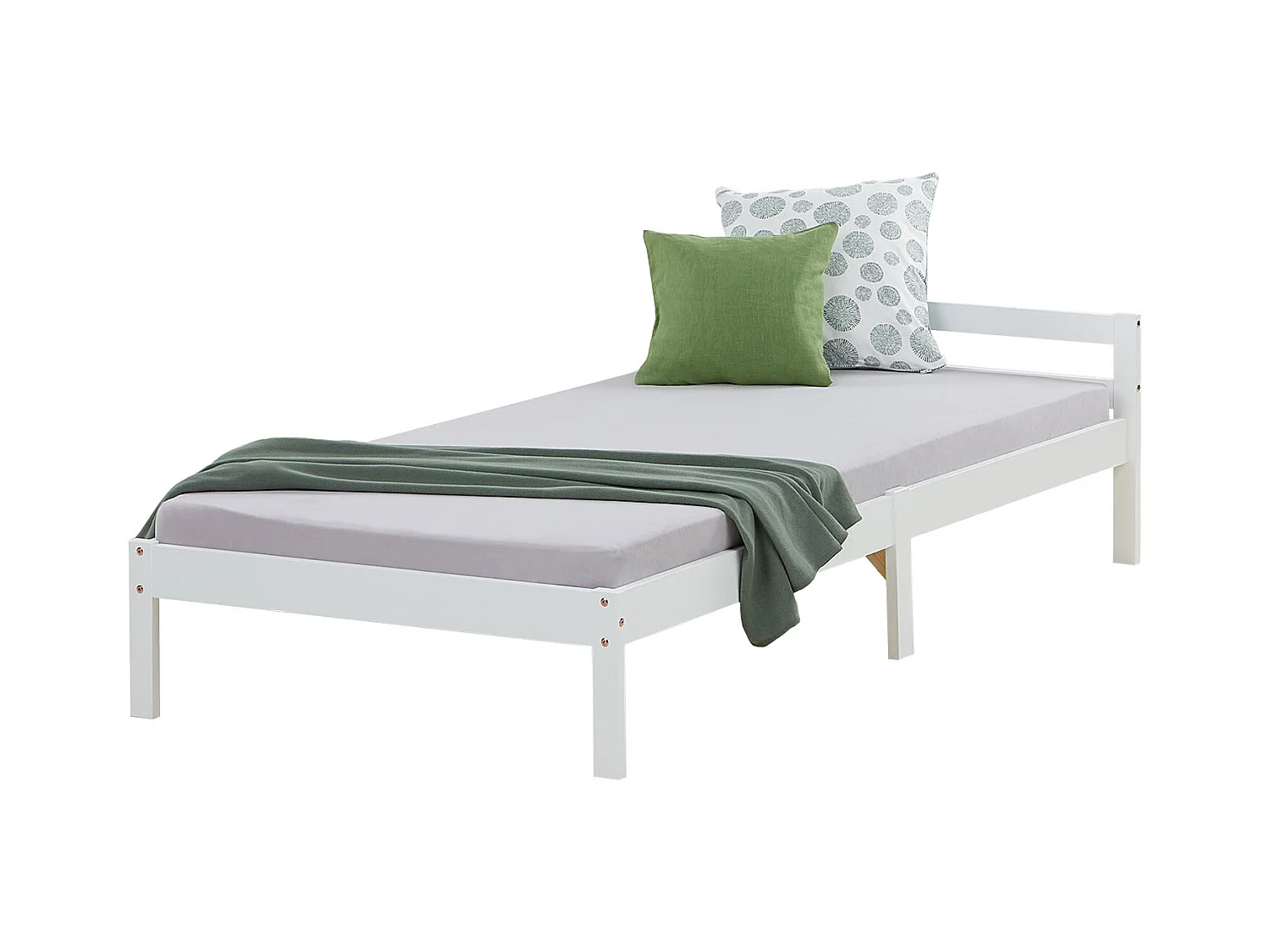 Einzelbett 90x200 cm, weiß, Massivholz Kiefer Rahmenbett