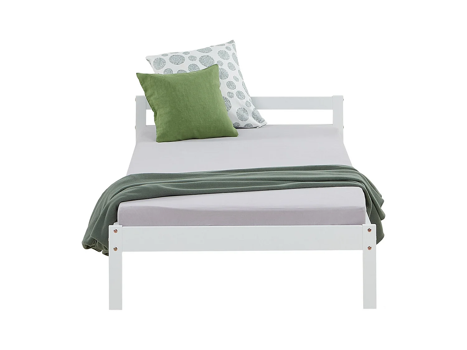 Einzelbett 90x200 cm, weiß, Massivholz Kiefer Rahmenbett