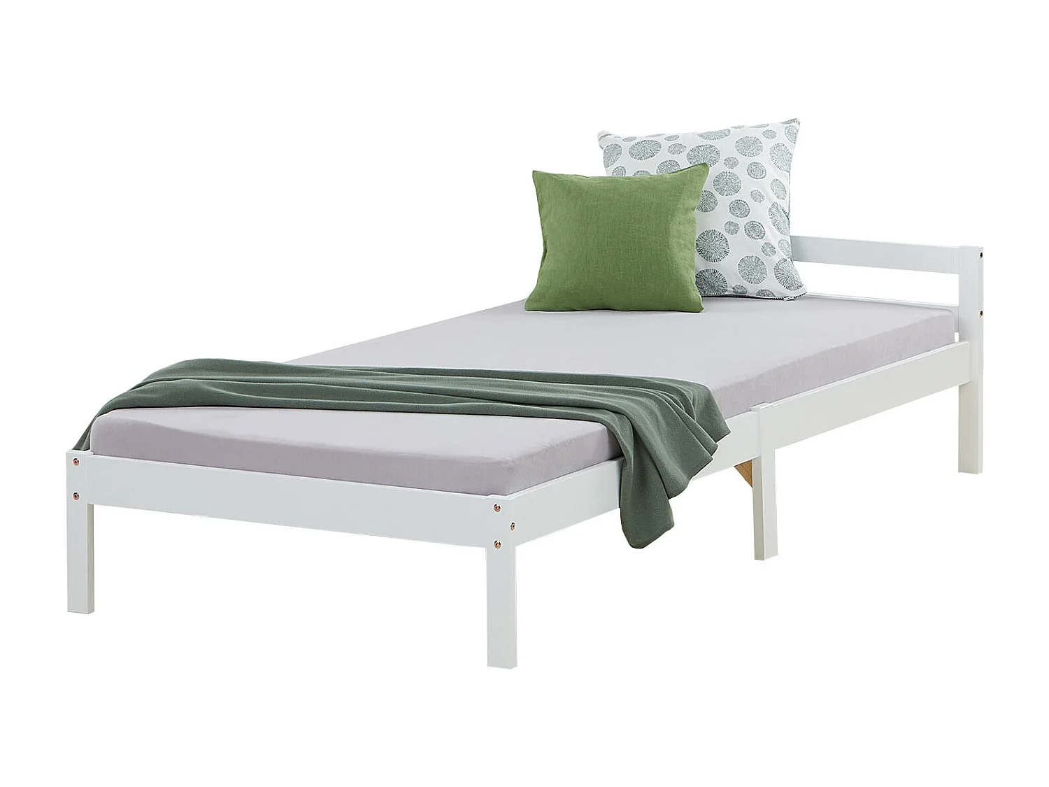 Eenpersoonsbed 90x200 cm wit massief dennenhouten frame bed