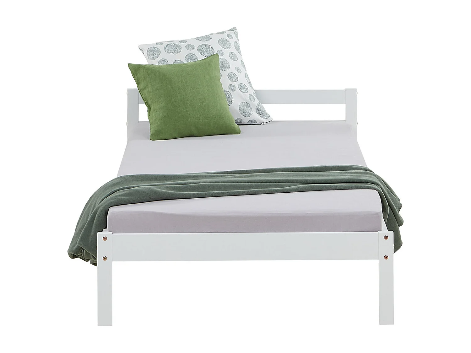 Eenpersoonsbed 90x200 cm wit massief dennenhouten frame bed