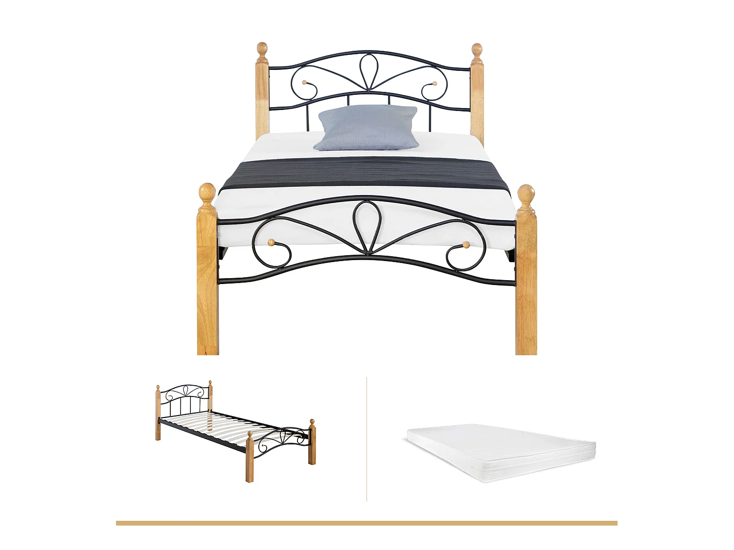 Lit 90x200x12 cm Bois naturel noir