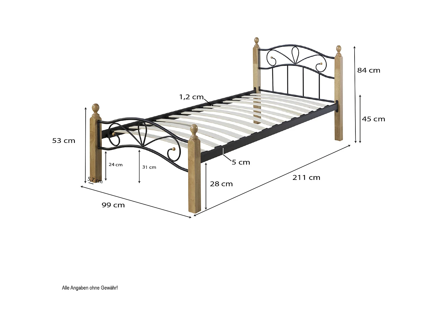 Lit 90x200x12 cm Bois naturel noir